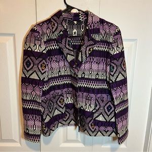 Vintage 80s abstract Purple embroidered geometrical Pattern Vest Funky Art Style